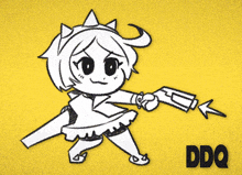 a drawing of a girl holding a gun with the word ddq underneath her
