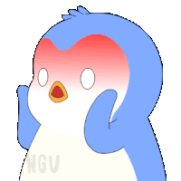 a blue and white penguin with a shirt that says ngu