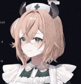 a girl with horns and a nurse 's hat with a green cross on it