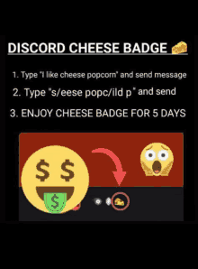 a screenshot of a discord cheese badge explaining how to get one