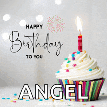 a birthday card for angel with a cupcake