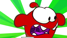 a cartoon character with a purple mouth and teeth