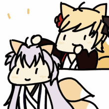 a drawing of a girl with cat ears and a fox tail