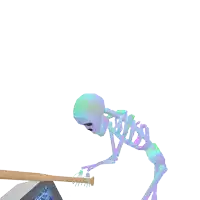 a skeleton is holding a bat in front of a television that says ' thomson ' on it