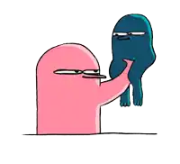 a cartoon drawing of a pink and a blue monster standing next to each other