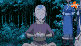 a cartoon of a boy sitting in a lotus position with a nickelodeon logo in the background
