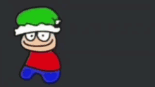 a cartoon character wearing a green hat and glasses is standing on a black background .