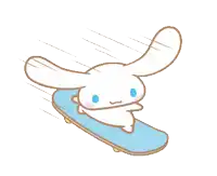 a white rabbit is riding a blue skateboard with a yellow star behind it