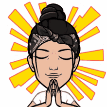 a cartoon of a woman with her eyes closed and her hands folded in prayer