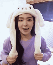 Irene Red Velvet Bunny Hat GIF - Irene Red Velvet Bunny Hat Flapping GIFs