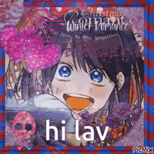 a picture of a girl with blue eyes and the words hi lav on the bottom