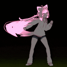 a drawing of a girl with pink hair and a cat ear