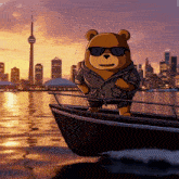 a cartoon of a teddy bear in a boat