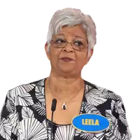 a woman with a name tag that says leela on it