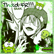 a black and white drawing of a girl with a green monster on her head and the name thadurr written on the bottom