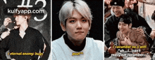 a collage of three pictures of a man with the words `` eternal enemy bugs '' written on them