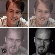 four different images of a man with a beard and a smile