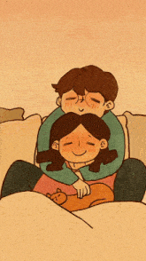 a cartoon drawing of a man kissing a woman on the forehead