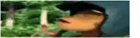 a blurry picture of a man wearing a hat and sunglasses .