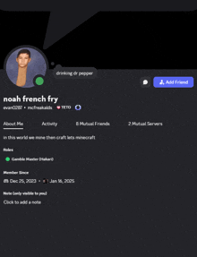 a screenshot of noah french fry 's facebook page