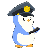 a blue and white penguin wearing a police hat