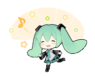 a cartoon of hatsune miku dancing with flowers and music notes around her