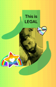 a picture of two men with a sign that says this is legal on it