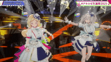 two anime girls are dancing in front of a sign that says driver 's high 2025