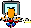 a cartoon of a boy sitting in front of a computer with a mouse .