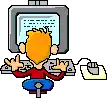 a cartoon of a boy sitting in front of a computer with a mouse .
