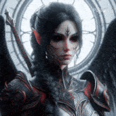 a close up of a woman with a sword and the word polloai on the bottom left