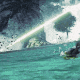 a computer generated image of a person swimming in a pool
