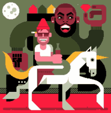 a pixel art of a man riding a unicorn