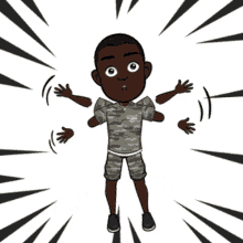 a boy in a camo shirt is standing in a soccer ball