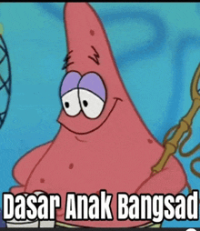 a cartoon of patrick star from spongebob squarepants with the words dasar anak bangsad above him