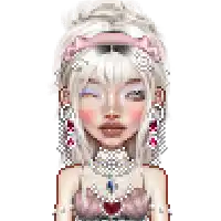 a pixel art drawing of a woman with white hair and a pink headband .