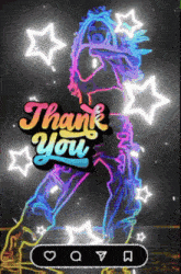 a neon sign that says thank you with a woman dancing in the background