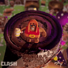 a cake with a gingerbread man on it and the word clash in the corner