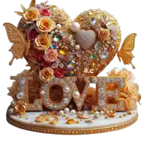 the word love is surrounded by gold flowers and diamonds