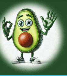 a cartoon avocado with arms and legs is giving an ok sign