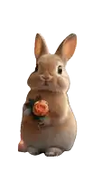 a rabbit is holding a flower in its paws