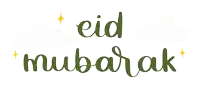 a white background with the words eid mubarak in green