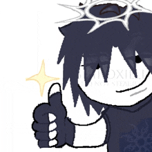 a pixel art drawing of a person giving a thumbs up sign