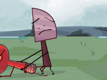 a cartoon character with a sad face is standing next to a bottle