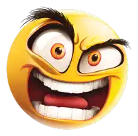 a yellow smiley face with a very angry look on its face