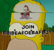 a cartoon of homer simpson with the words join bbibeafobafbjt