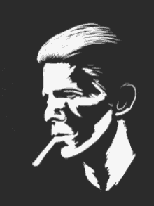 a man is smoking a cigarette in a black and white drawing