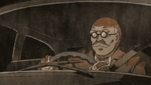 a man with glasses and a mustache is holding a knife