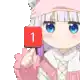 a cute anime girl is holding a red square with the number 1 on it .