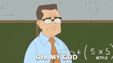 a cartoon of a man saying oh my god in front of a math problem